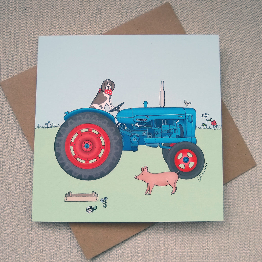 Card - Blue and Red Vintage Tractor
