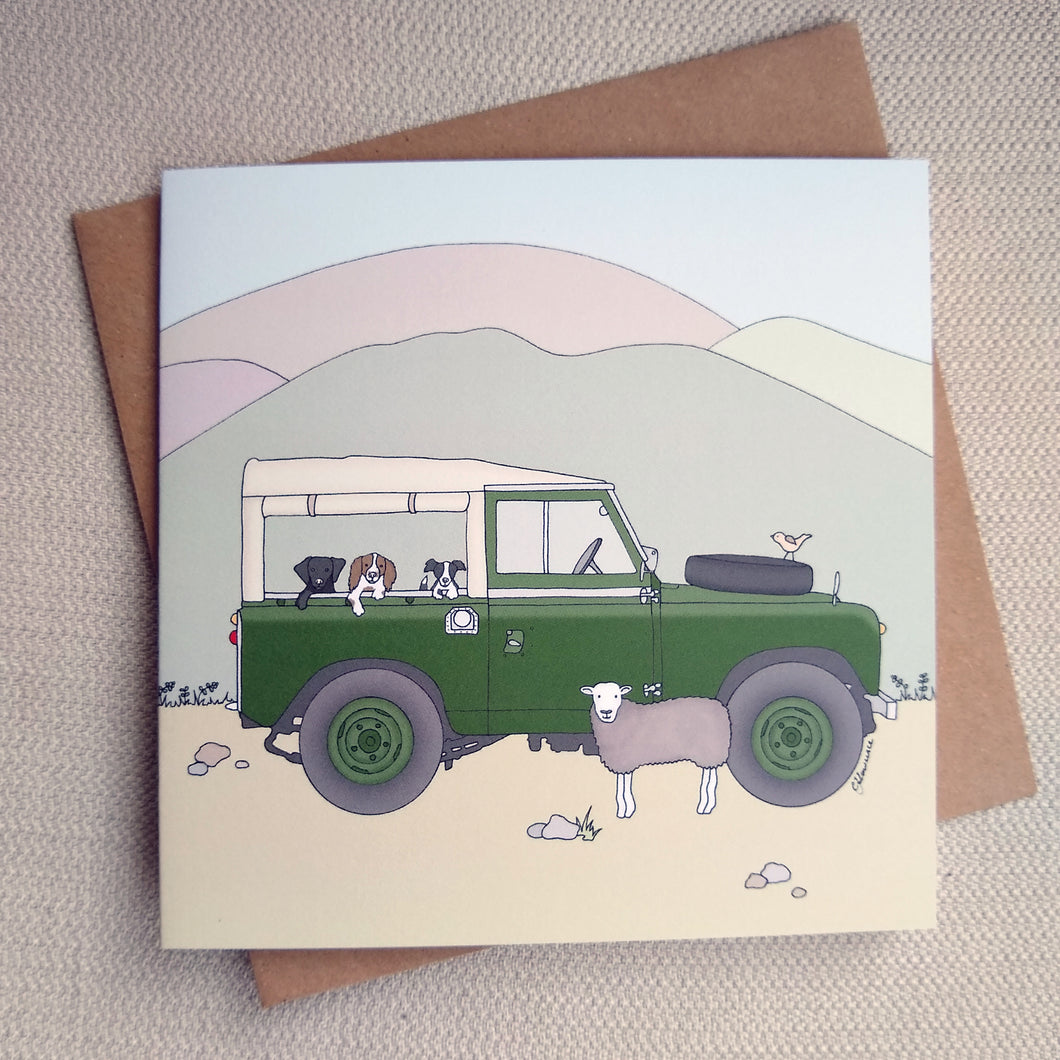 Card Land Rover Green Series 2 with Lab and Spaniel